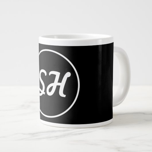Coole Retro-Moderne Monogramm | Schwarz/Weiß Jumbo-Tasse (Vorderseite Rechts)