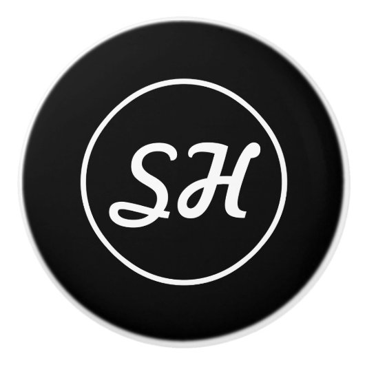 Coole Retro-Moderne Monogramm | Schwarz/Weiß Keramikknauf (Vorderseite)