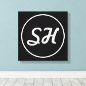 Coole Retro-Moderne Monogramm | Schwarz/Weiß Leinwanddruck (Insitu (Holzboden))