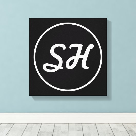 Coole Retro-Moderne Monogramm | Schwarz/Weiß Leinwanddruck (Insitu (Holzboden))