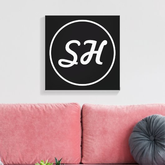 Coole Retro-Moderne Monogramm | Schwarz/Weiß Leinwanddruck (Insitu (Wohnzimmer))