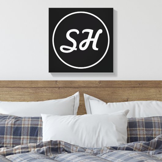Coole Retro-Moderne Monogramm | Schwarz/Weiß Leinwanddruck (Insitu (Schlafzimmer))