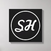 Coole Retro-Moderne Monogramm | Schwarz/Weiß Leinwanddruck (Vorderseite)