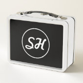 Coole Retro-Moderne Monogramm | Schwarz/Weiß Metall Brotdose (Rückseite)