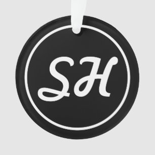Coole Retro-Moderne Monogramm   Schwarz/Weiß Ornament