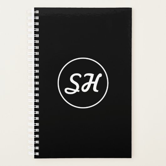 Coole Retro-Moderne Monogramm | Schwarz/Weiß Planer (Vorderseite)