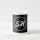 Coole Retro-Moderne Monogramm | Schwarz/Weiß Porzellantasse (Vorderseite)