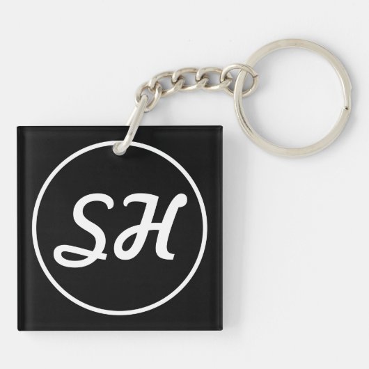 Coole Retro-Moderne Monogramm | Schwarz/Weiß Schlüsselanhänger (Rückseite)