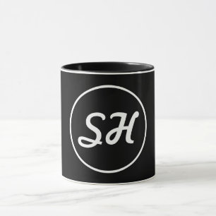 Coole Retro-Moderne Monogramm   Schwarz/Weiß Tasse