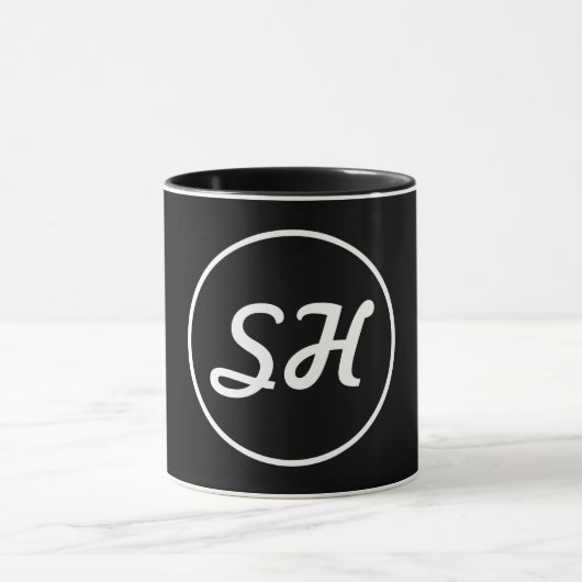 Coole Retro-Moderne Monogramm | Schwarz/Weiß Tasse (Zentrum)