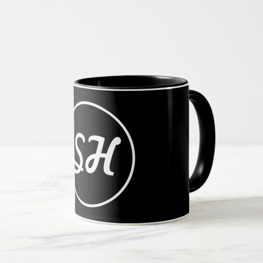 Coole Retro-Moderne Monogramm | Schwarz/Weiß Tasse (VorderseiteRechts)