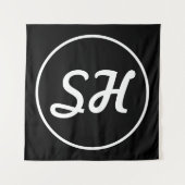Coole Retro-Moderne Monogramm | Schwarz/Weiß Wandteppich (Vorderseite)