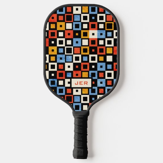 Coole Retro Muster Monogram Initial 70er Inspirier Pickleball Schläger (Rückseite)