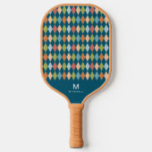 Coole Retro-Raute Diamanten Aquamarin Monogramm Pickleball Schläger (Vorderseite)