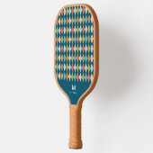 Coole Retro-Raute Diamanten Aquamarin Monogramm Pickleball Schläger (Links)