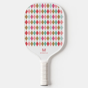 Coole Retro-Raute Diamanten Muster Monogram Pickle Pickleball Schläger