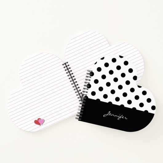 Coole Retro-Schwarz-Weiß-Polka-Punkte mit Namen Notizblock (Innenseite)