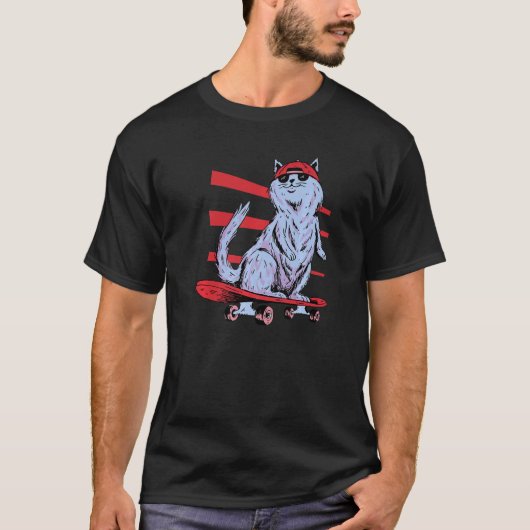 Coole Retro-Skater-Katze T-Shirt (Vorderseite)