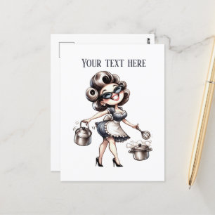 Coole Retro-Vintage Dame fügt Text hinzu Postkarte