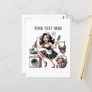Coole Retro-Vintage-Dame Text hinzufügen Postkarte