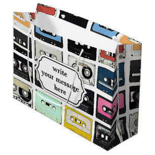 Coole Retro-Vintage-Kassetten-Mix-Tapes-Muster Große Geschenktüte
