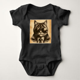 Coole Retrokatze in Aviator Sonnenbrille, Sepia Un Baby Strampler