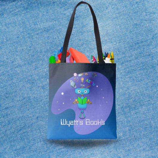 Coole Robot Reading & Learn in Galaxy Personalisie Tasche