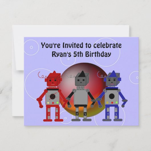 Coole Roboter Einladung zum Geburtstag (Vorderseite)