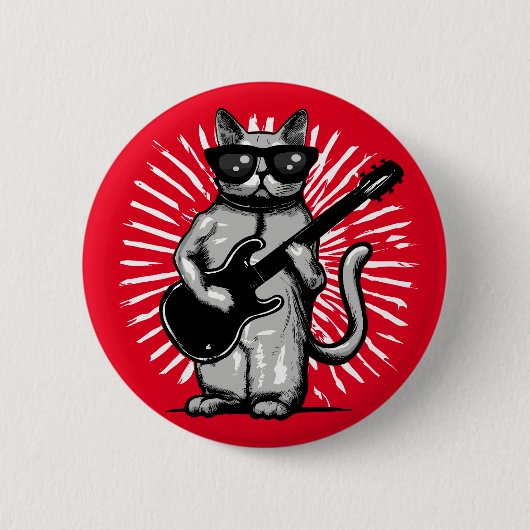 Coole Rock and Roll Cat Gitarre spielen Button (Vorderseite)