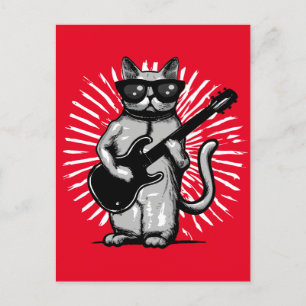 Coole Rock and Roll Cat Gitarre spielen Postkarte
