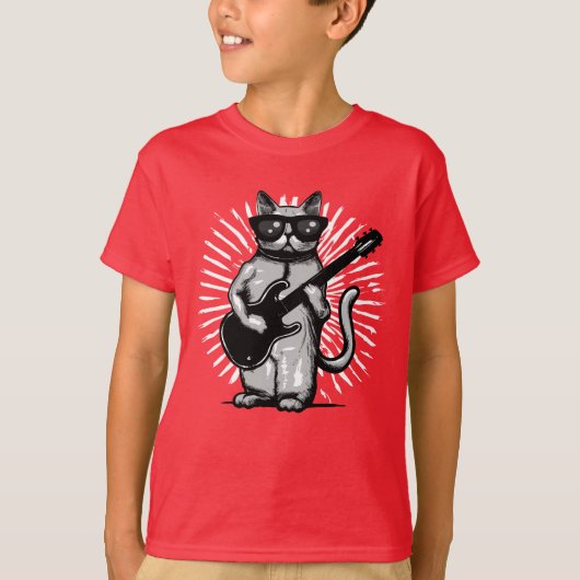 Coole Rock and Roll Cat Gitarre spielen T-Shirt (Vorderseite)
