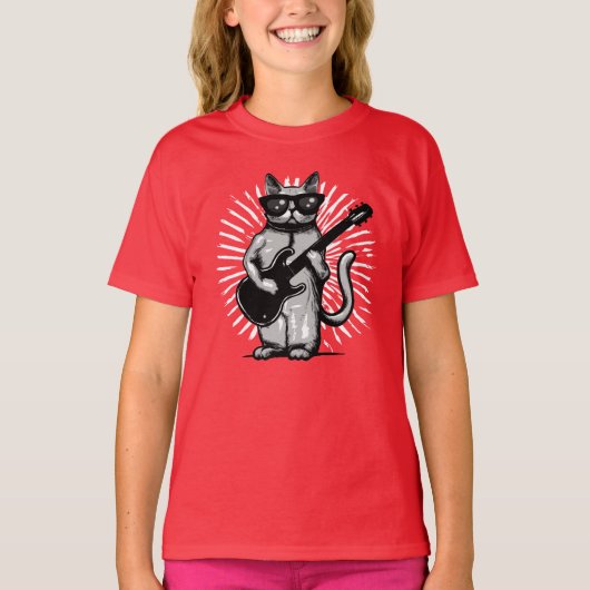 Coole Rock and Roll Cat Gitarre spielen T-Shirt (Vorderseite)