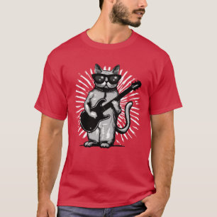 Coole Rock and Roll Cat Gitarre spielen T-Shirt