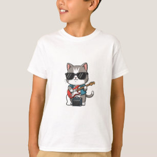 Coole Rocker-Katze E-Gitarre Kinder T-Shirt