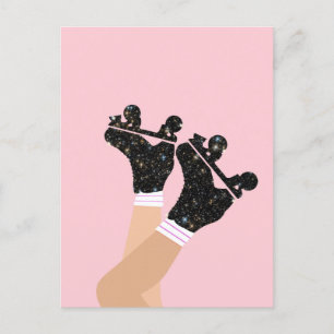 Coole Roller-Skate Derby Skater Pink Postkarte
