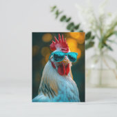 Coole Rooster Blue Sonnenbrille Postkarte (Stehend Vorderseite)