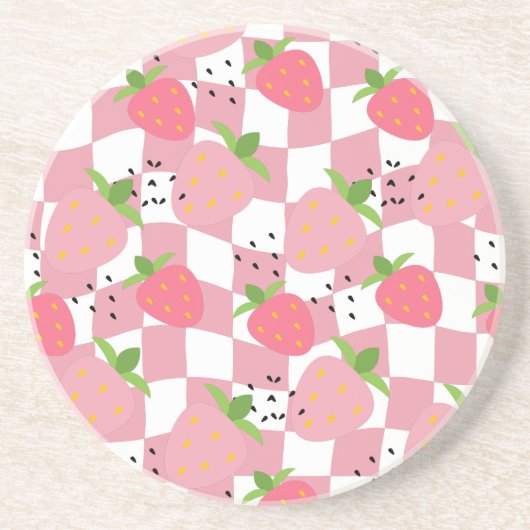 Coole rosa Kitchenette Erdbeeren Gestalt geprüft Getränkeuntersetzer (Vorne)