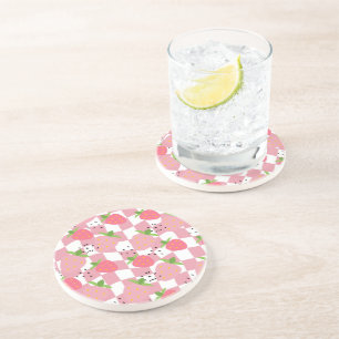 Coole rosa Küchen Erdbeeren Karomuster Getränkeuntersetzer
