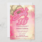 Coole Rosa Neonballon Funkfeuerwerk Einladung (Vorderseite)