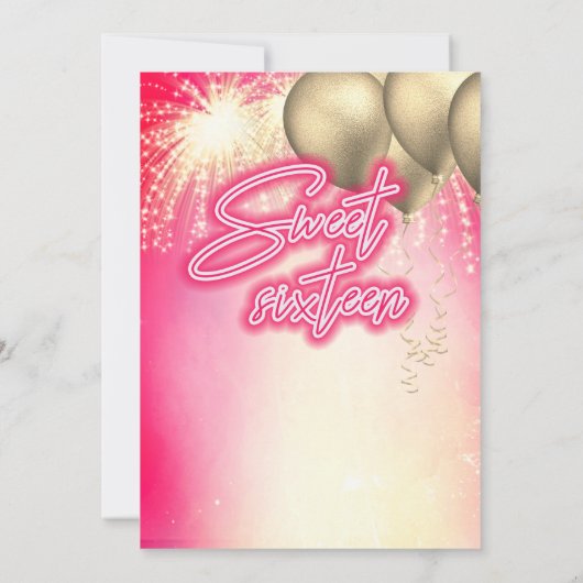 Coole Rosa Neonballon Funkfeuerwerk Einladung (Rückseite)