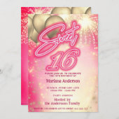 Coole Rosa Neonballon Funkfeuerwerk Einladung (Vorne/Hinten)