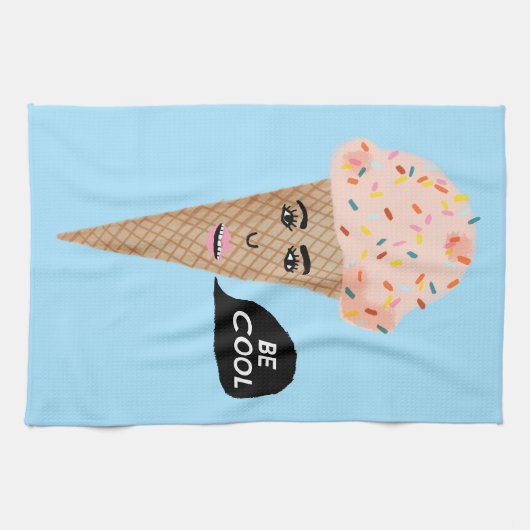 COOLE, rosa sprechende Eistüte Geschirrtuch (Horizontal)