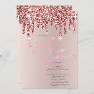 Coole Rose Gold Glitzer Tropfen Rosa Sweet 16 Einladung