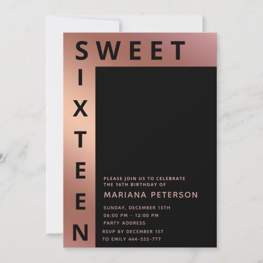 Coole Rose Gold Moderne Typografie Einladung (Vorderseite)