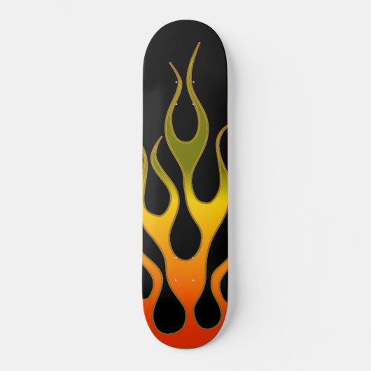 Coole Rot-Gelb-Flammen auf Schwarz Skateboard (Vorderseite)