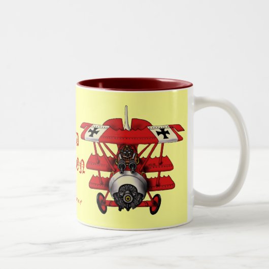 Coole rote Baron-Flugzeug-Kaffee-Tasse Zweifarbige Tasse (Rechts)
