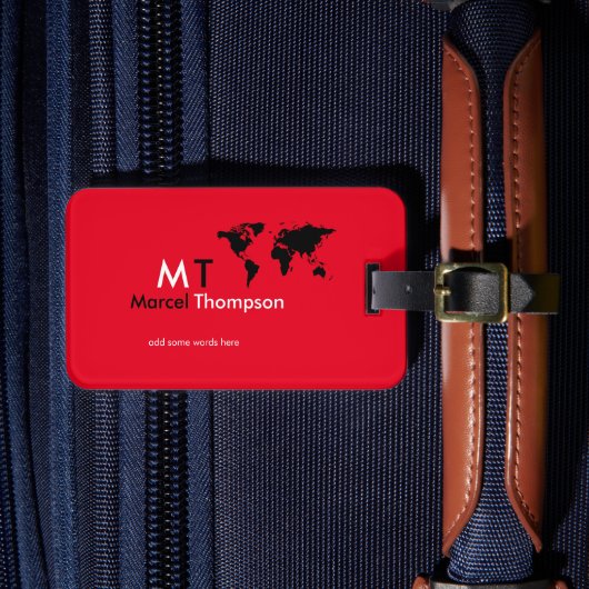 coole rote, elegante und moderne Monogramm-Reise Gepäckanhänger (Vorderseite Insitu 4)