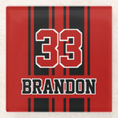 Coole, rote und schwarze Auto-Race-Streifen Glasuntersetzer (Vorderseite)