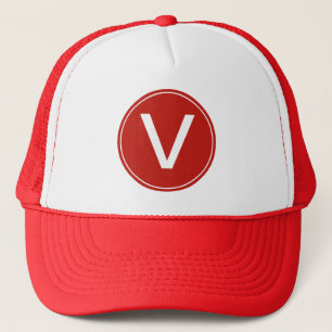 coole rote und weiße Monogramm-Initialen-Mütze. Truckerkappe