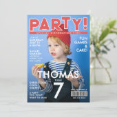 Coole rote weiße Zeitschrift Titelblatt Kinder Pro Einladung (Stehend Vorderseite)